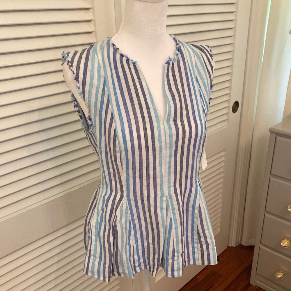 Pure Navy Sleeveless Linen Peplum Top